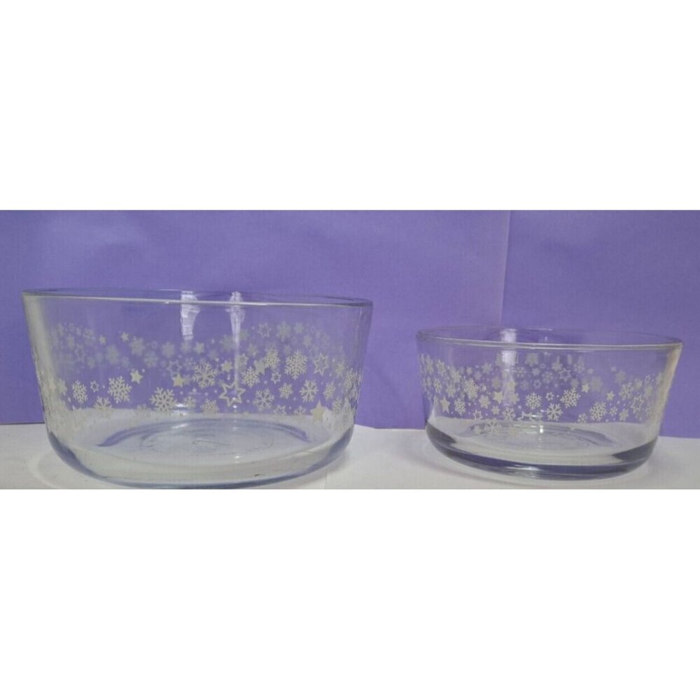 Anchor Hocking Set of 2 Snowflake Pattern Bowls 2-Cup & 4-Cup Capacity